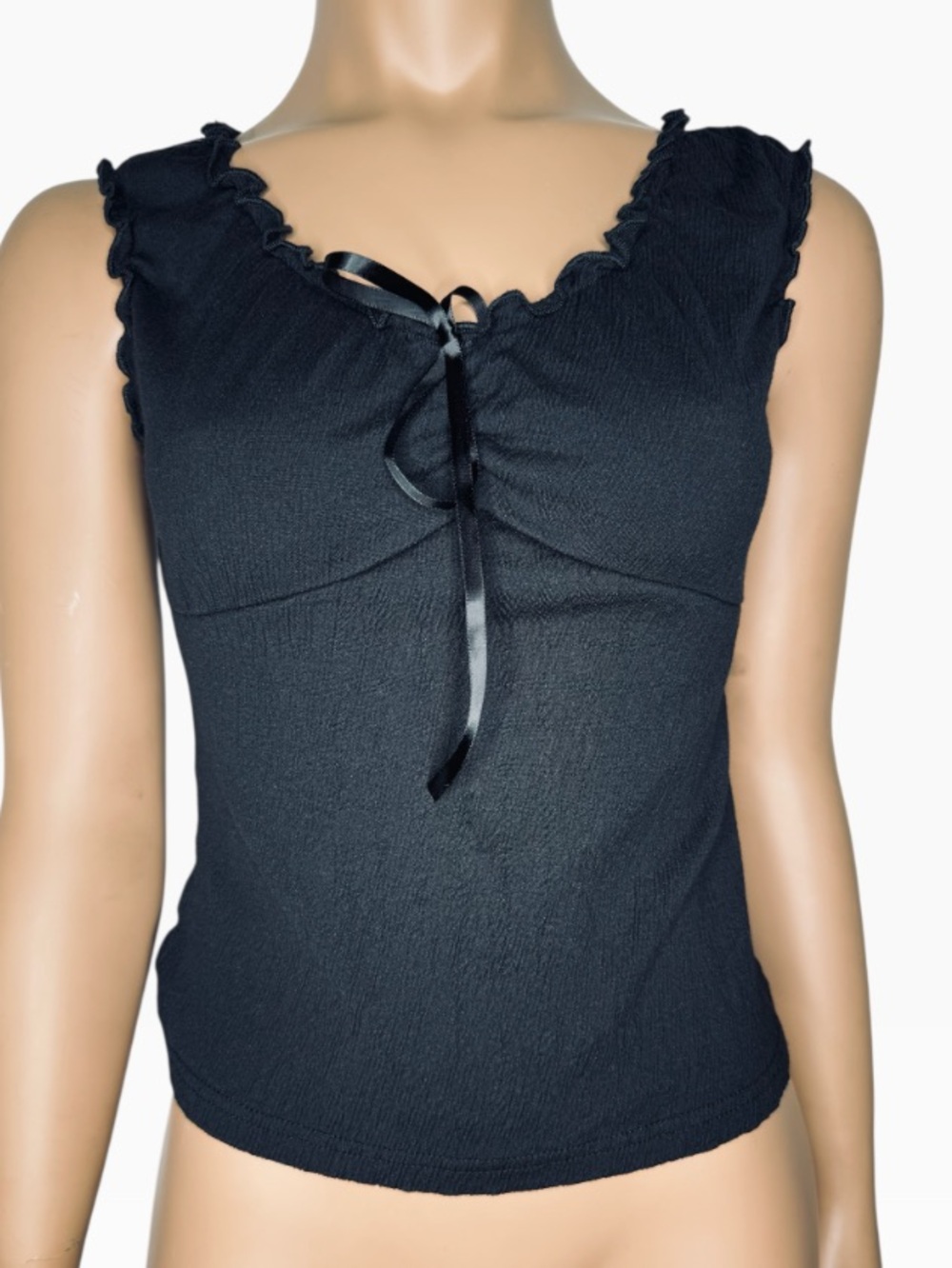 Brandy Melville Black Ruffle-Trim Tie-Front Tank